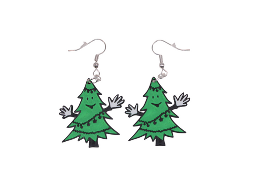 Smiling Garland Christmas Tree Earrings