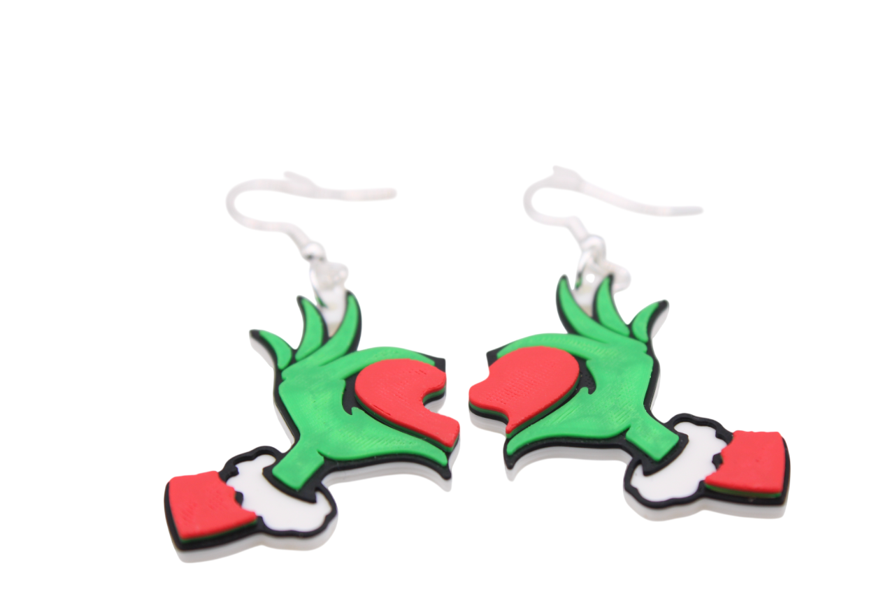 Grinch Heart Hand Earrings – Two Festive Styles with a Twist