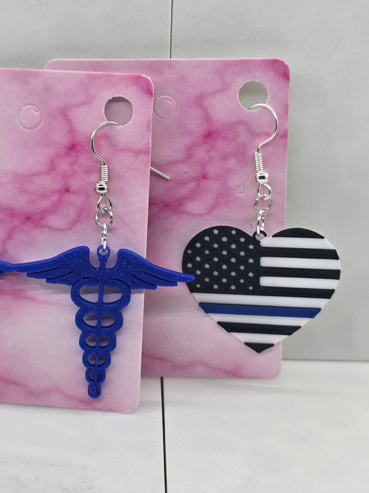Nurse/Healthcare/First Responder, Police Heart Earrings - 3D Printed Earrings!