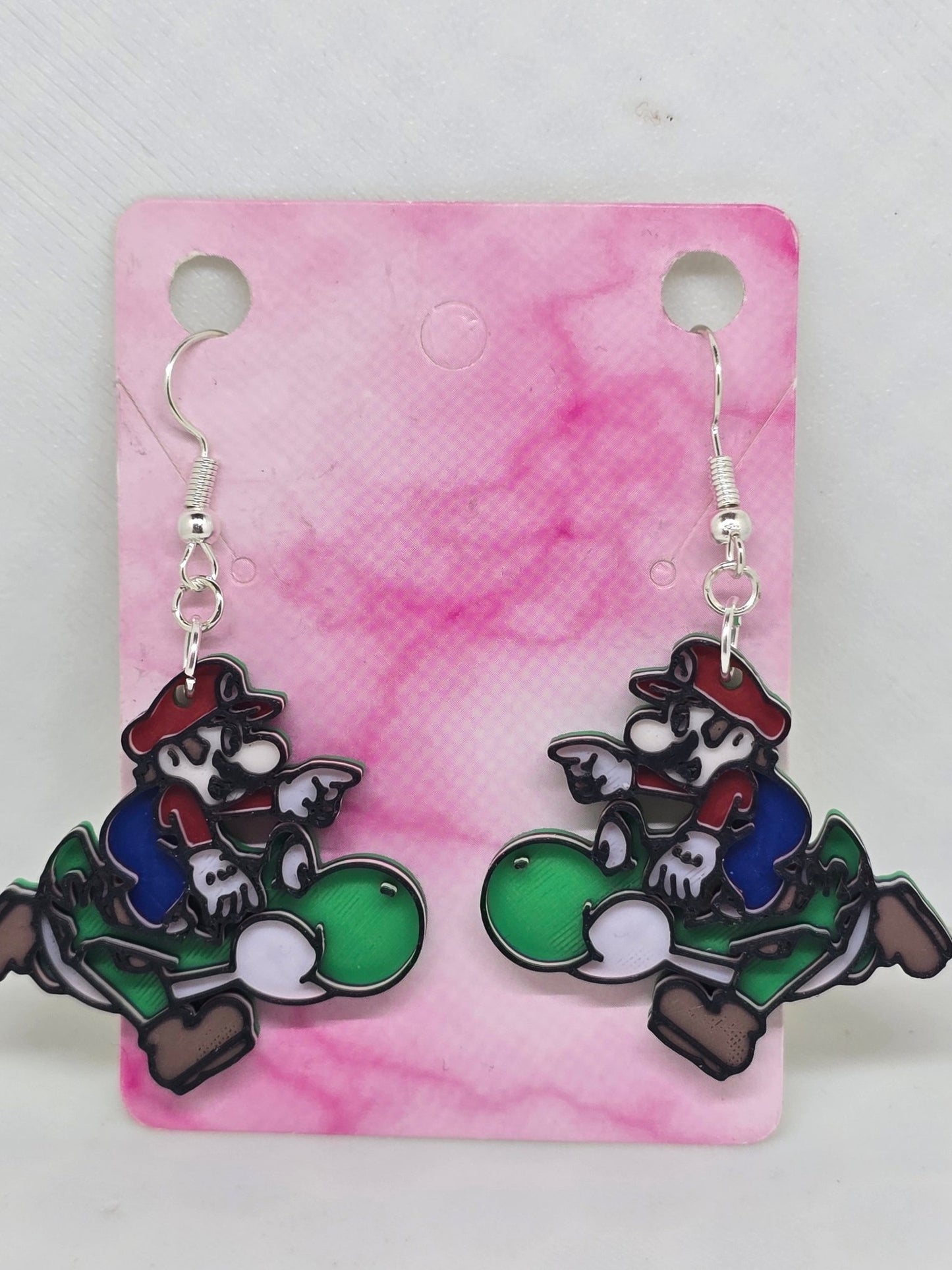 Gamer Mario riding Yoshi Earrings - Erratically Eccentric Creations