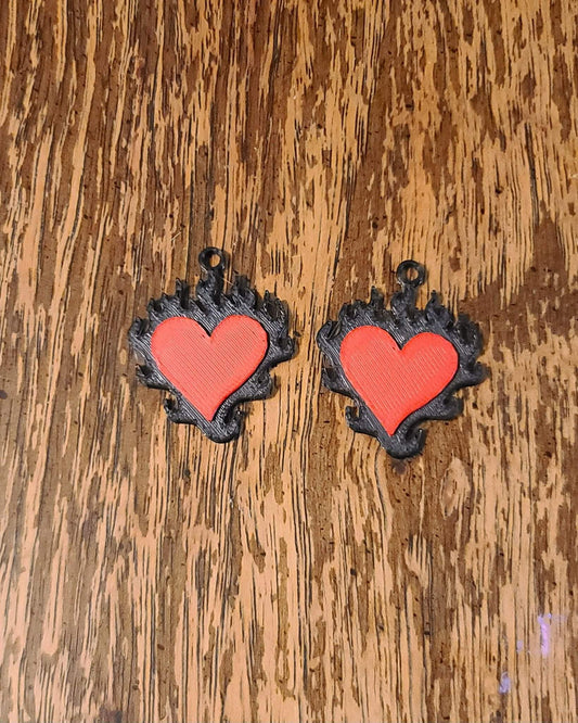 Flaming Heart Solid Earrings - 3D Printed Earrings!