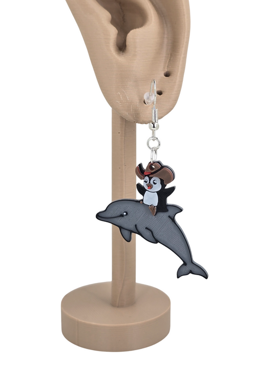 Penguin Dolphin Earrings 3D Printed