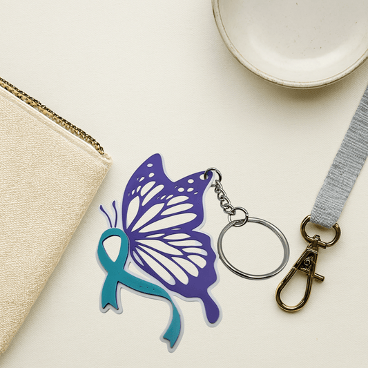 Purple & Teal Monarch Ribbon Awareness Keychain - Erratically Eccentric Creations
