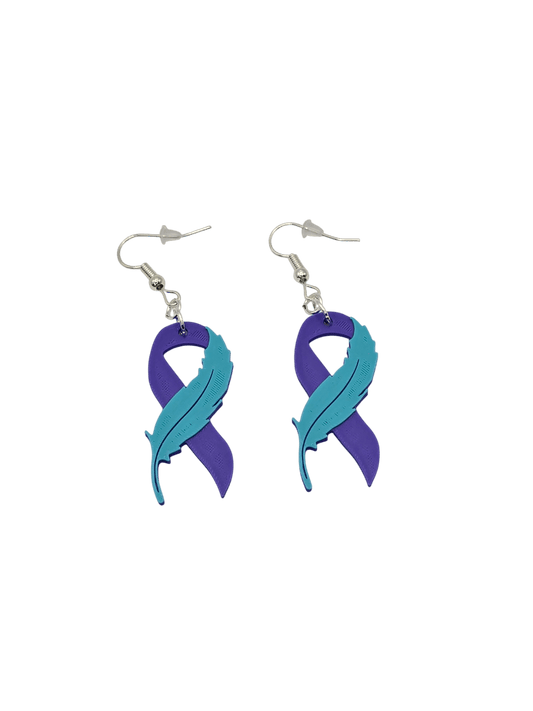 Suicide Prevention Feather Ribbon Earrings - Erratically Eccentric Creations