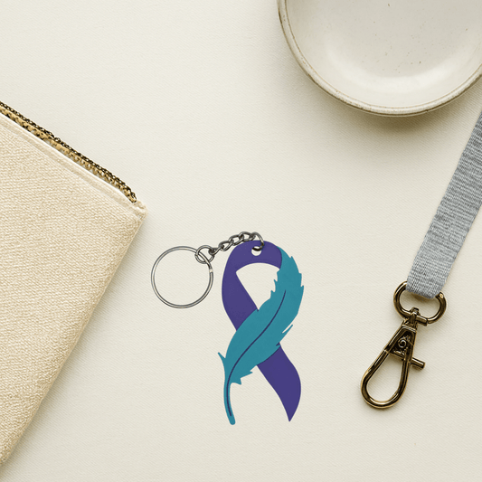 Suicide Prevention Feather Ribbon Keychain - Erratically Eccentric Creations