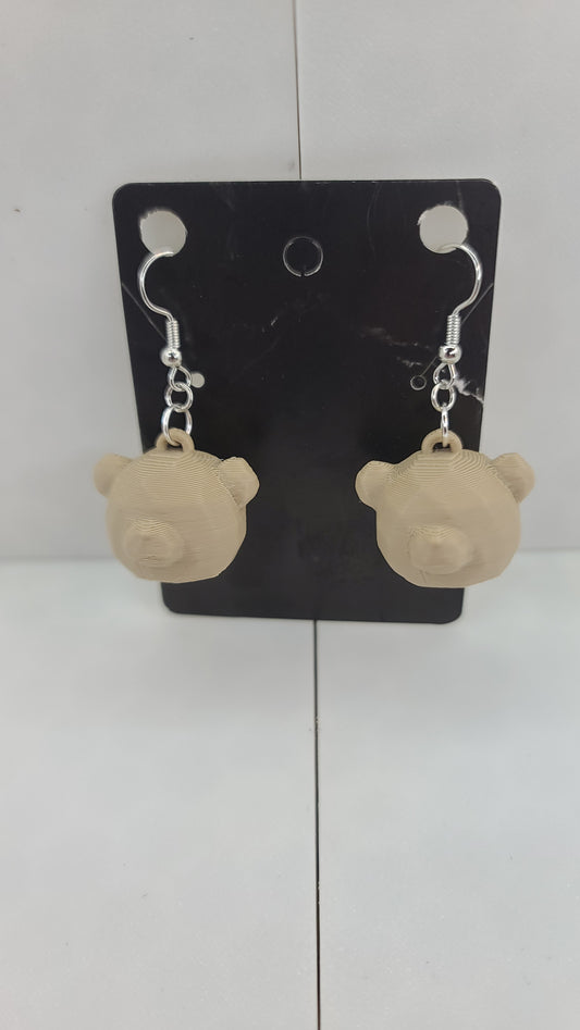 Teddy Bear Head Low Poly Earrings - 3D Printed Earrings!