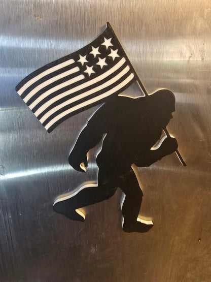 Bigfoot with American Flag Magnet