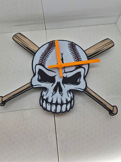 Skull Baseball Clock