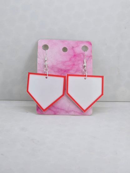 Baseball/Softball Home Plate 3D Printed Earrings