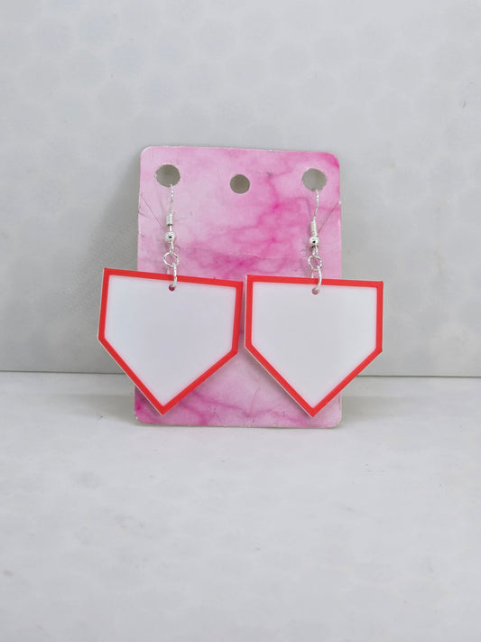 Baseball/Softball Home Plate 3D Printed Earrings
