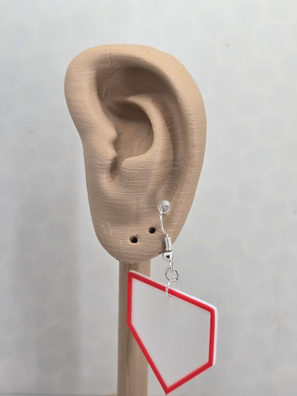 Baseball/Softball Home Plate 3D Printed Earrings