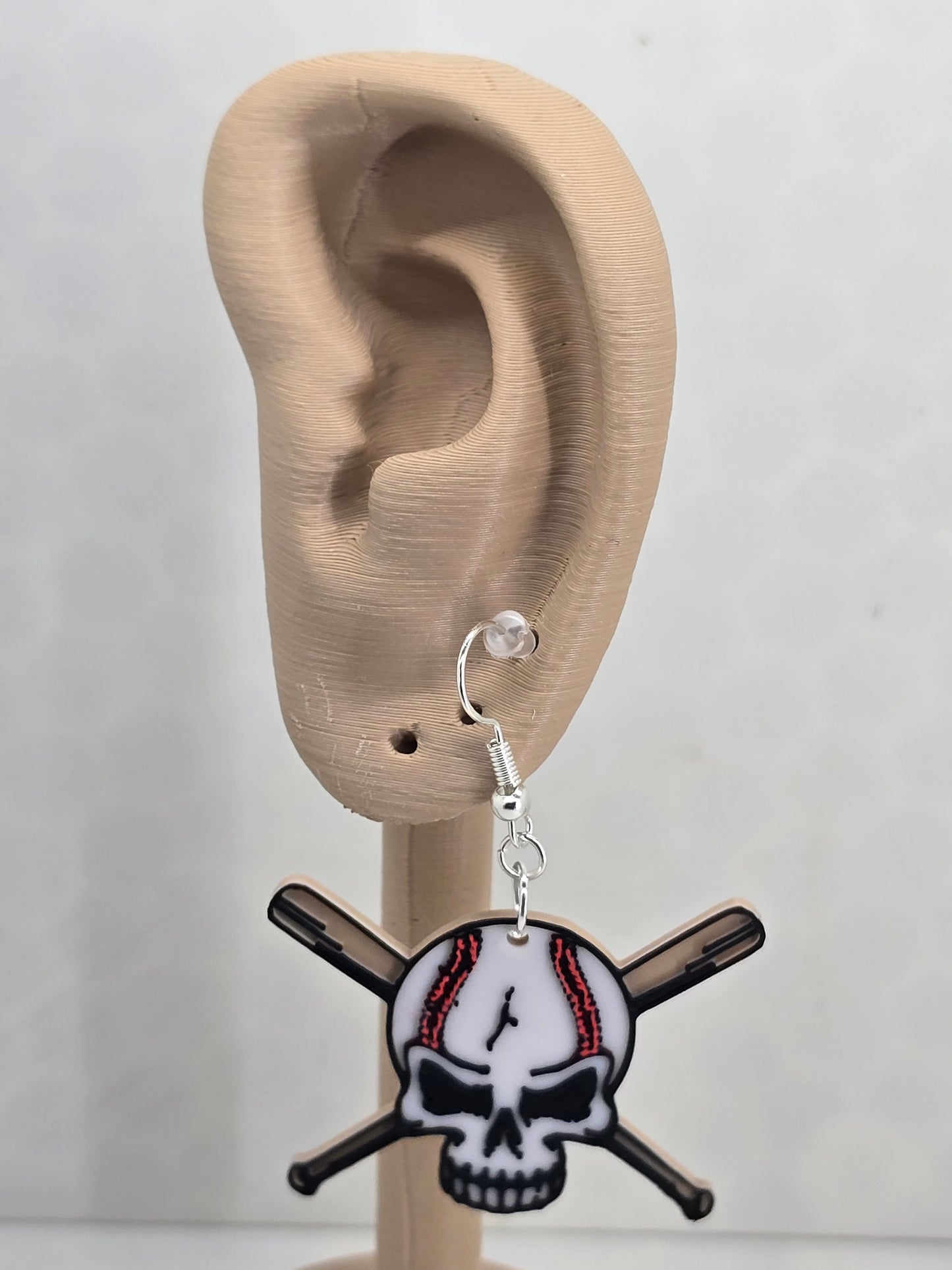 Baseball Skull and Bat 3D Printed Earrings