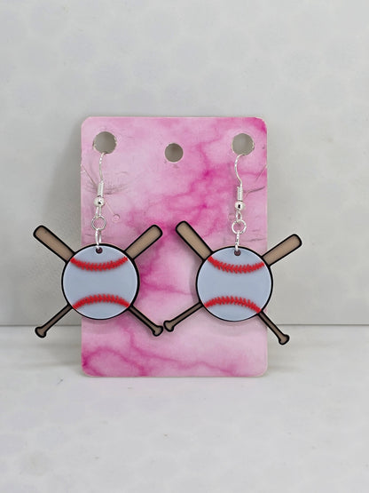 Baseball with Bats 3D Printed Earrings