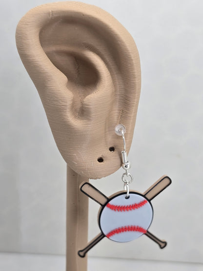 Baseball with Bats 3D Printed Earrings