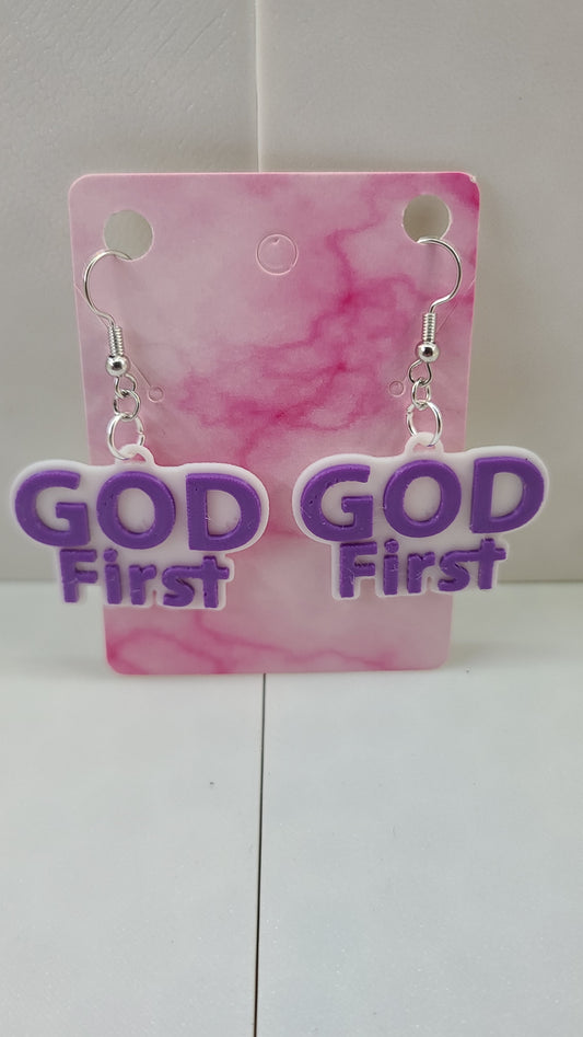 God First (purple t) Earrings - 3D Printed Earrings!