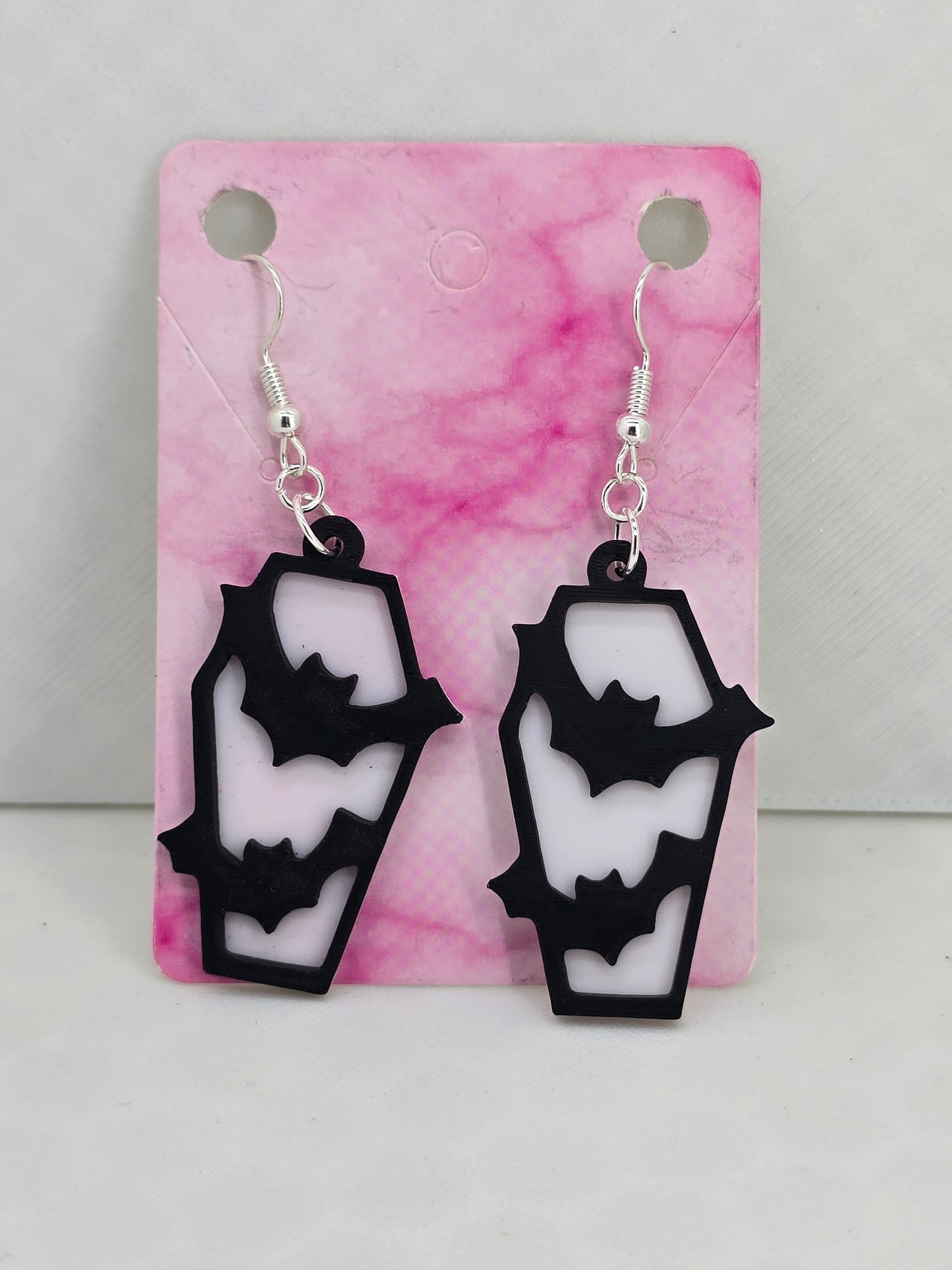 Coffin Bat with Background Earrings