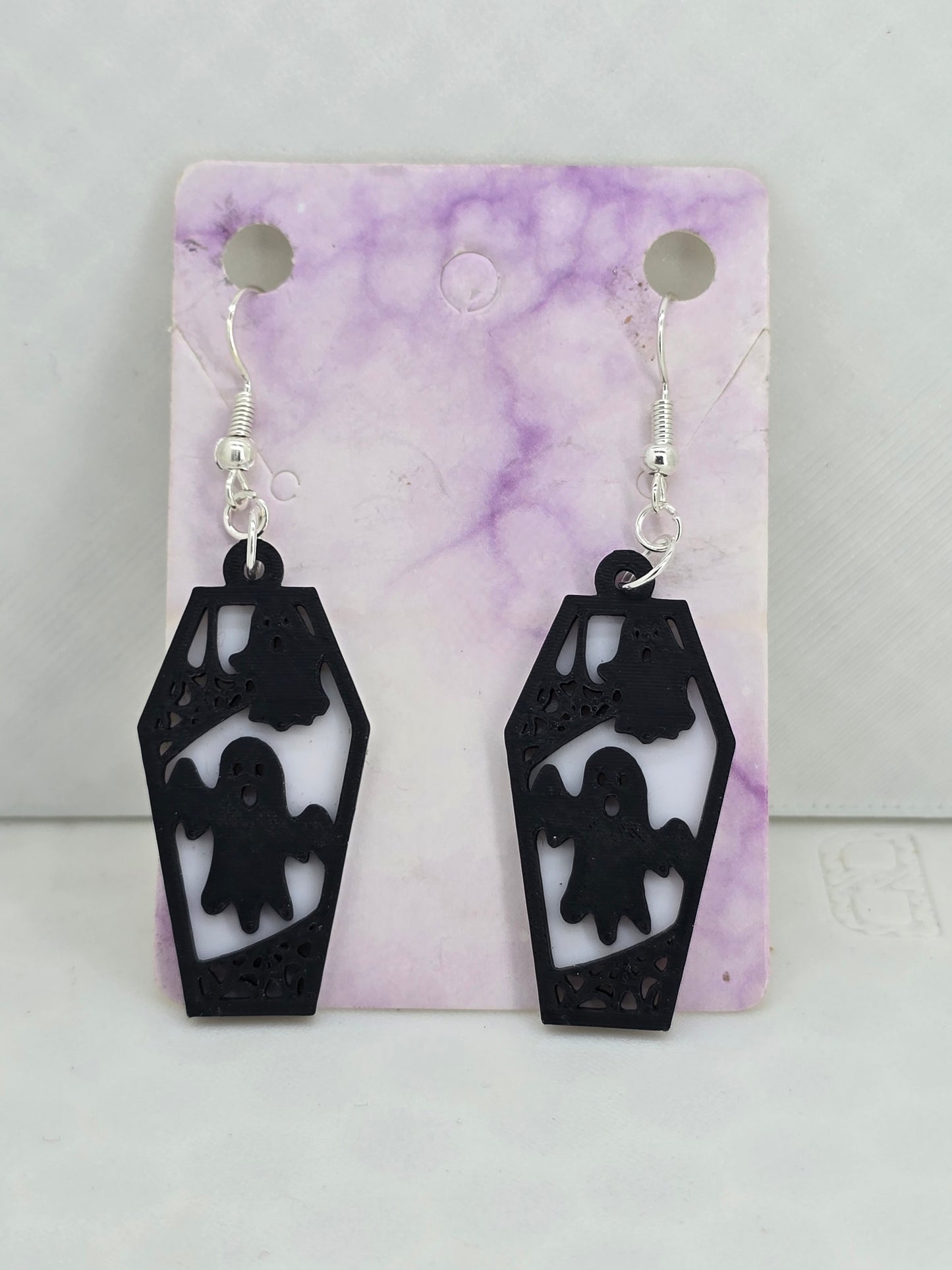 Coffin Ghost Background Earrings