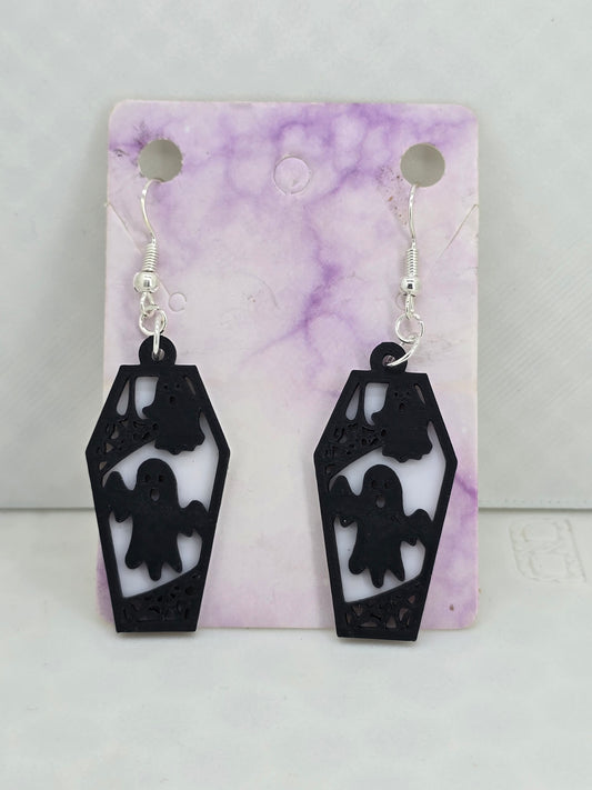Coffin Ghost Background Earrings
