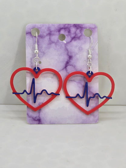 EKG Heart earrings, 3d printed earrings