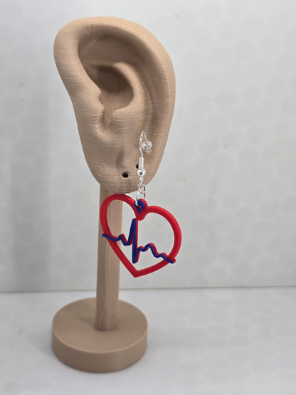 EKG Heart earrings, 3d printed earrings