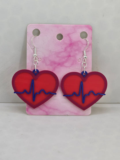 EKG Heart earrings, 3d printed earrings