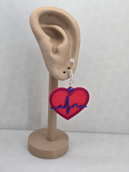 EKG Heart earrings, 3d printed earrings