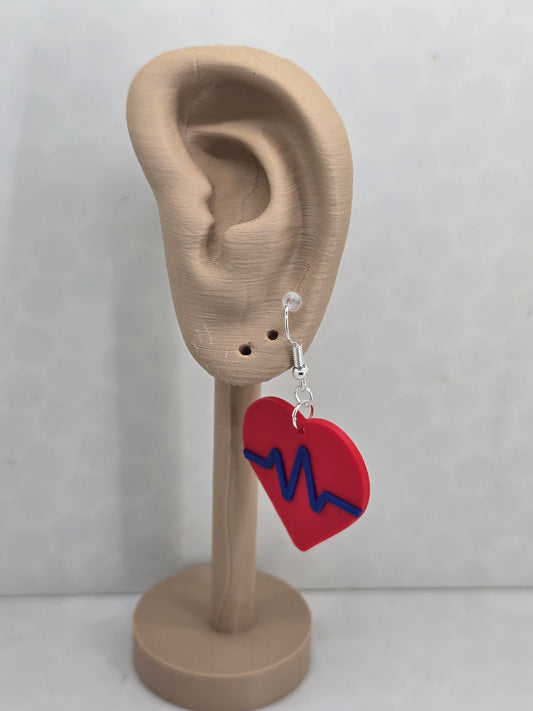 EKG Heart earrings, 3d printed earrings