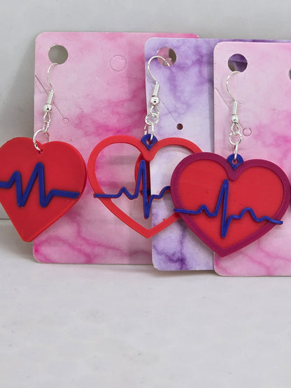 EKG Heart earrings, 3d printed earrings