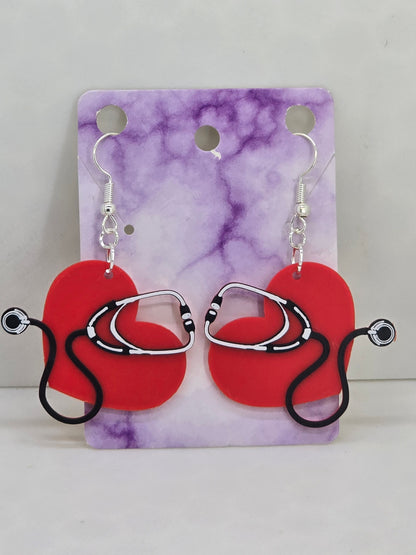 Stethoscope Heart Earrings (Medical) 3D Printed