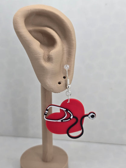 Stethoscope Heart Earrings (Medical) 3D Printed