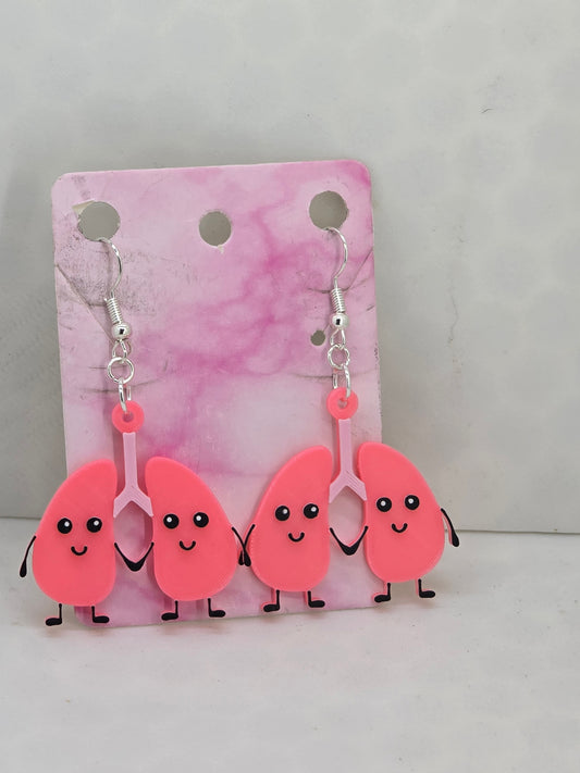 Cute Lung Earrings (Medical) 3D Printed