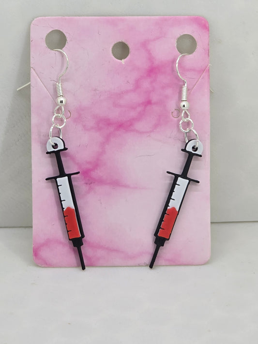 Syringe (Medical) 3D Printed Earrings
