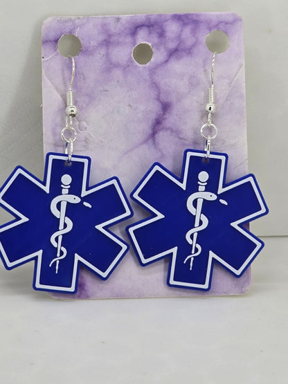Star of LIfe Earrings (Medical) 3D Printed
