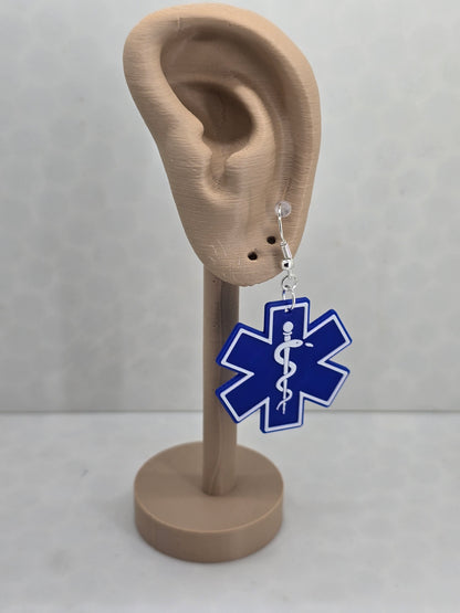 Star of LIfe Earrings (Medical) 3D Printed