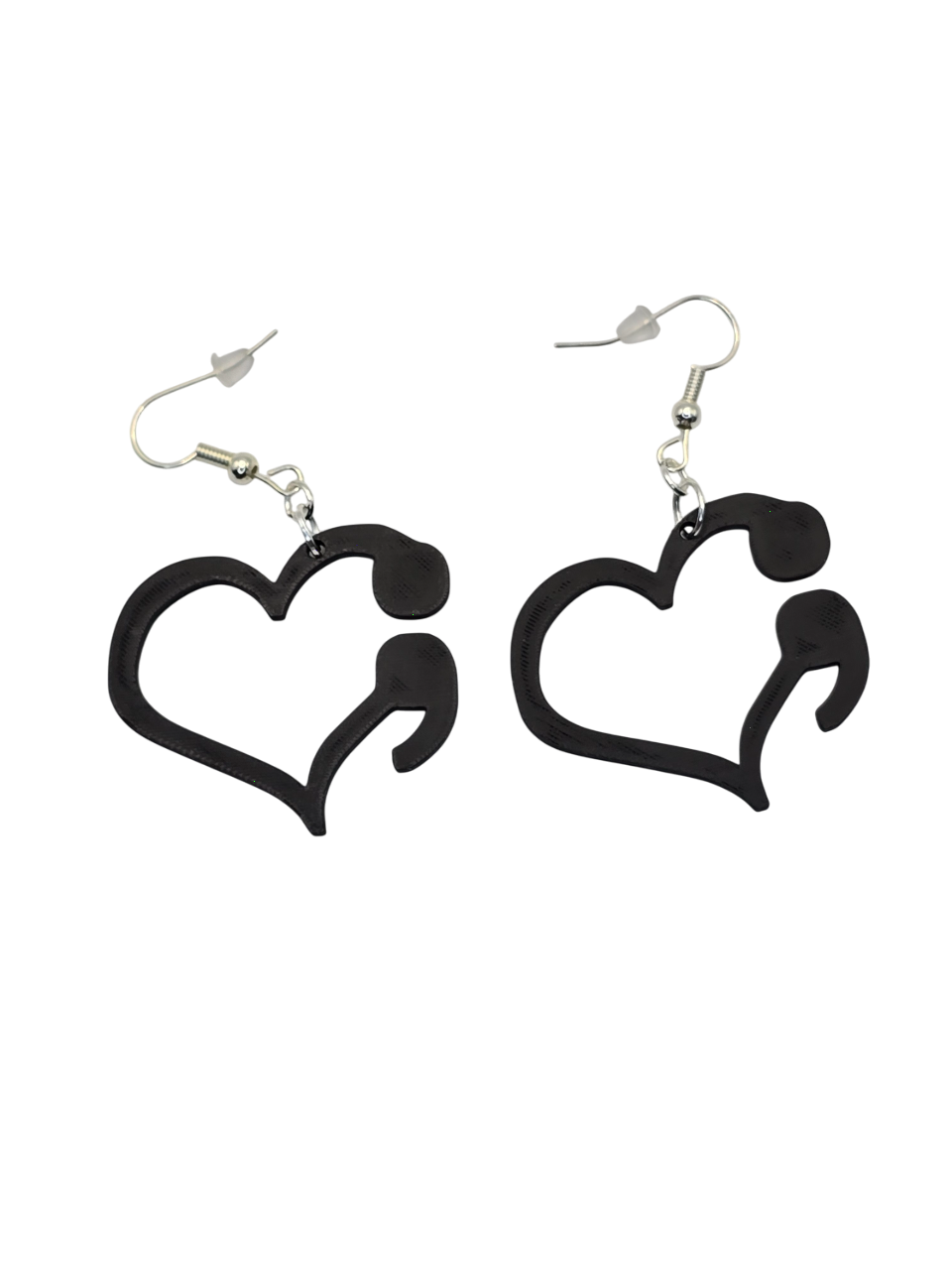Black heart-shaped earrings with no background
