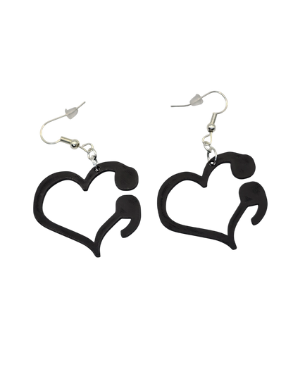 Black heart-shaped earrings with no background
