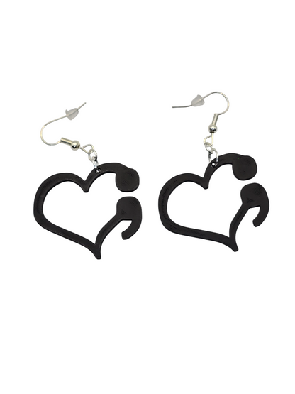Black heart-shaped earrings on a white background