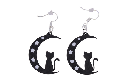 Celestial Creatures Earrings - Cats, Owls, and Moons