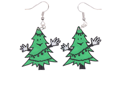 Smiling Garland Christmas Tree Earrings
