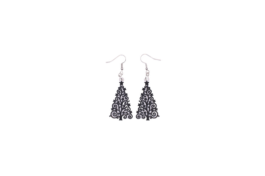 Black Swirl Christmas Tree Earrings
