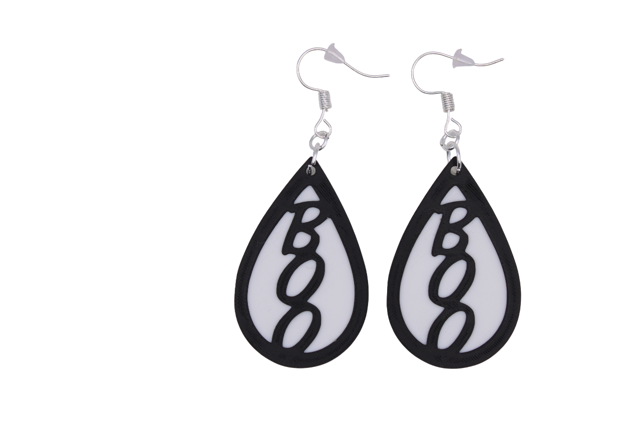 Boo & Drip Earrings - Script text & Horror-Drip Designs