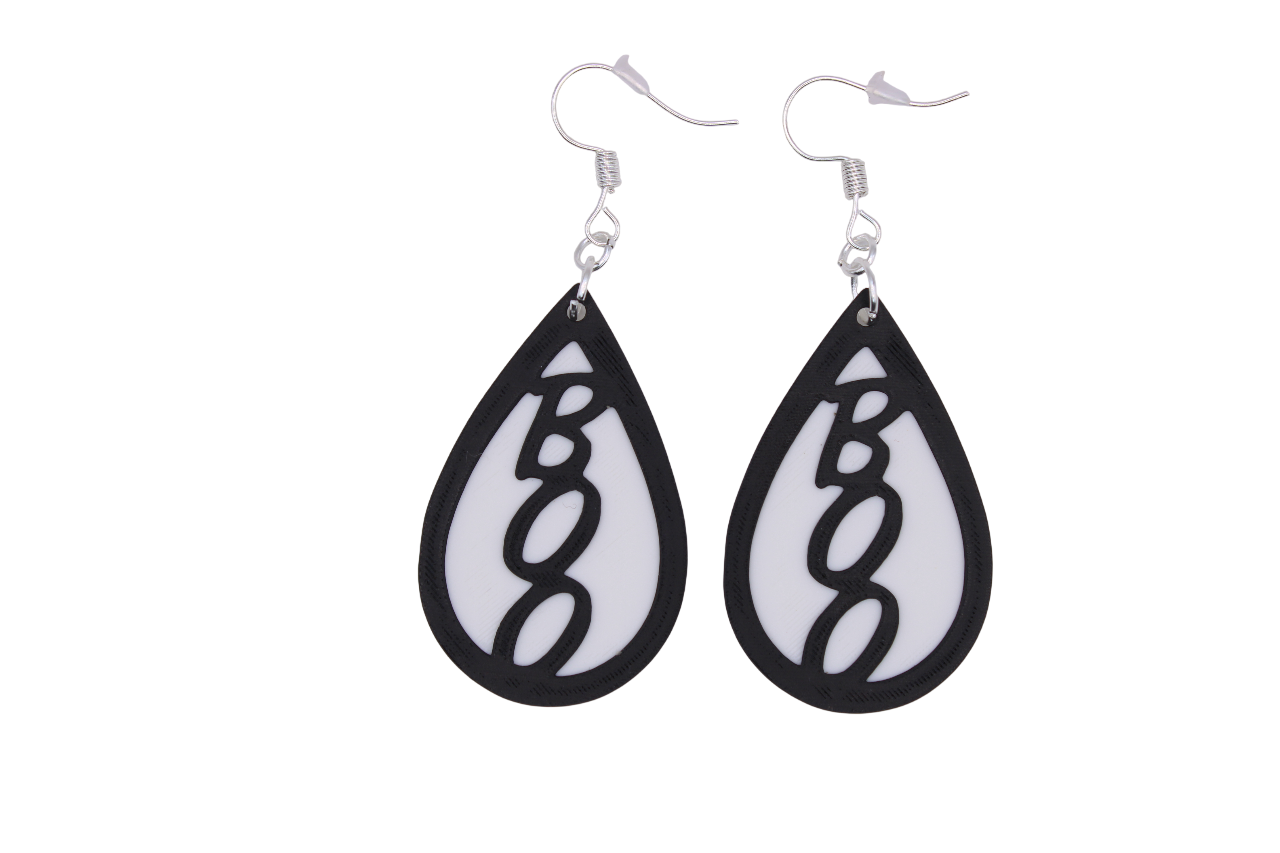 Boo & Drip Earrings - Script text & Horror-Drip Designs