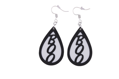 Boo & Drip Earrings - Script text & Horror-Drip Designs