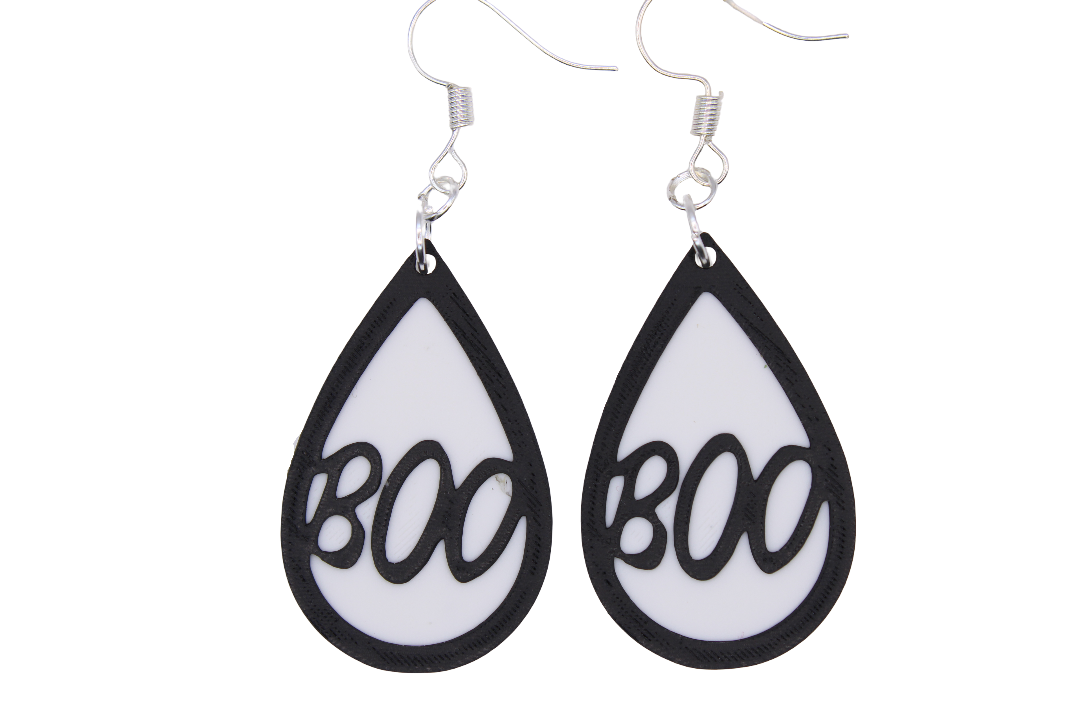 Boo & Drip Earrings - Script text & Horror-Drip Designs