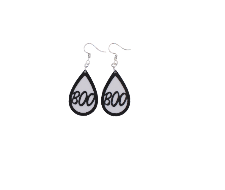 Boo & Drip Earrings - Script text & Horror-Drip Designs