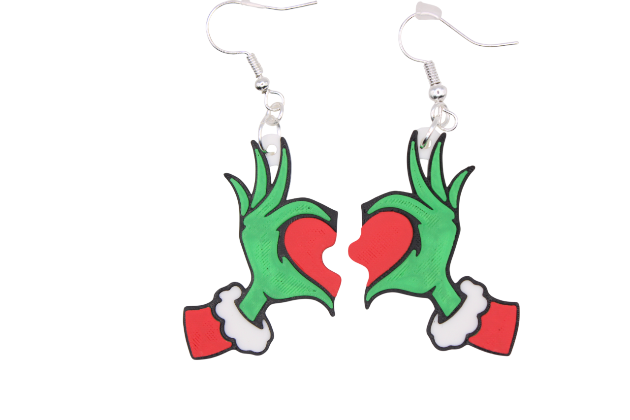 Grinch Heart Hand Earrings – Two Festive Styles with a Twist
