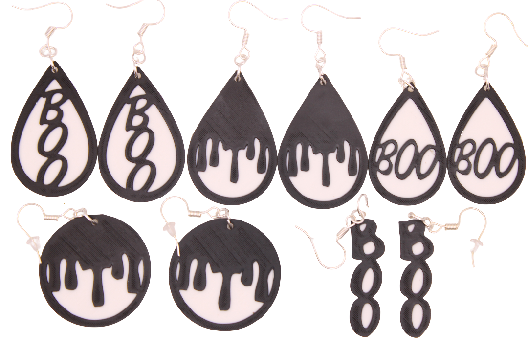 Boo & Drip Earrings - Script text & Horror-Drip Designs