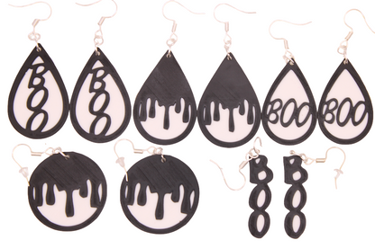 Boo & Drip Earrings - Script text & Horror-Drip Designs