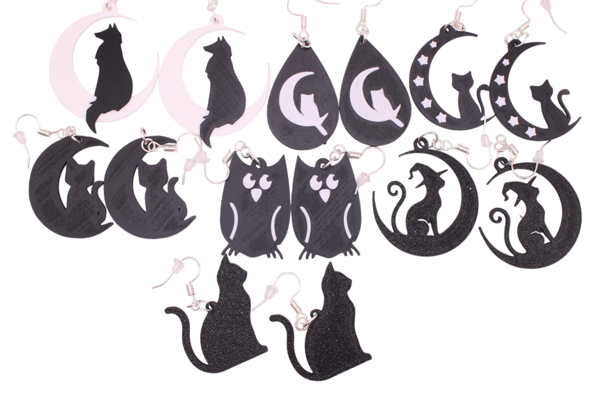 Celestial Creatures Earrings - Cats, Owls, and Moons