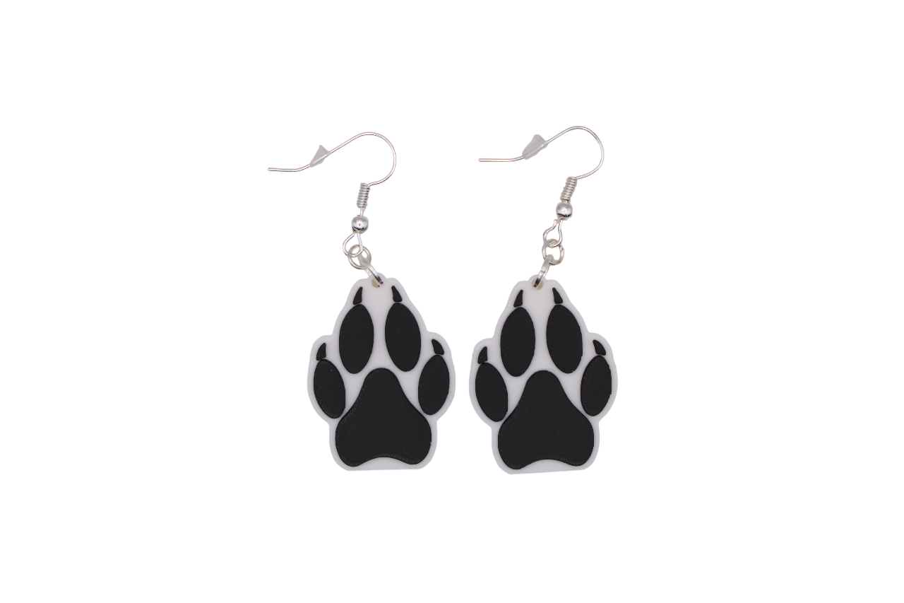 Wolf Paw Raised Earrings - 3D Printed